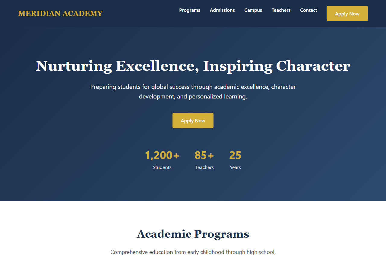 MERIDIAN ACADEMY - Private School Template preview