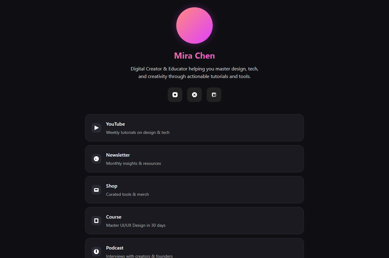 Mira Chen - Link in Bio Template preview