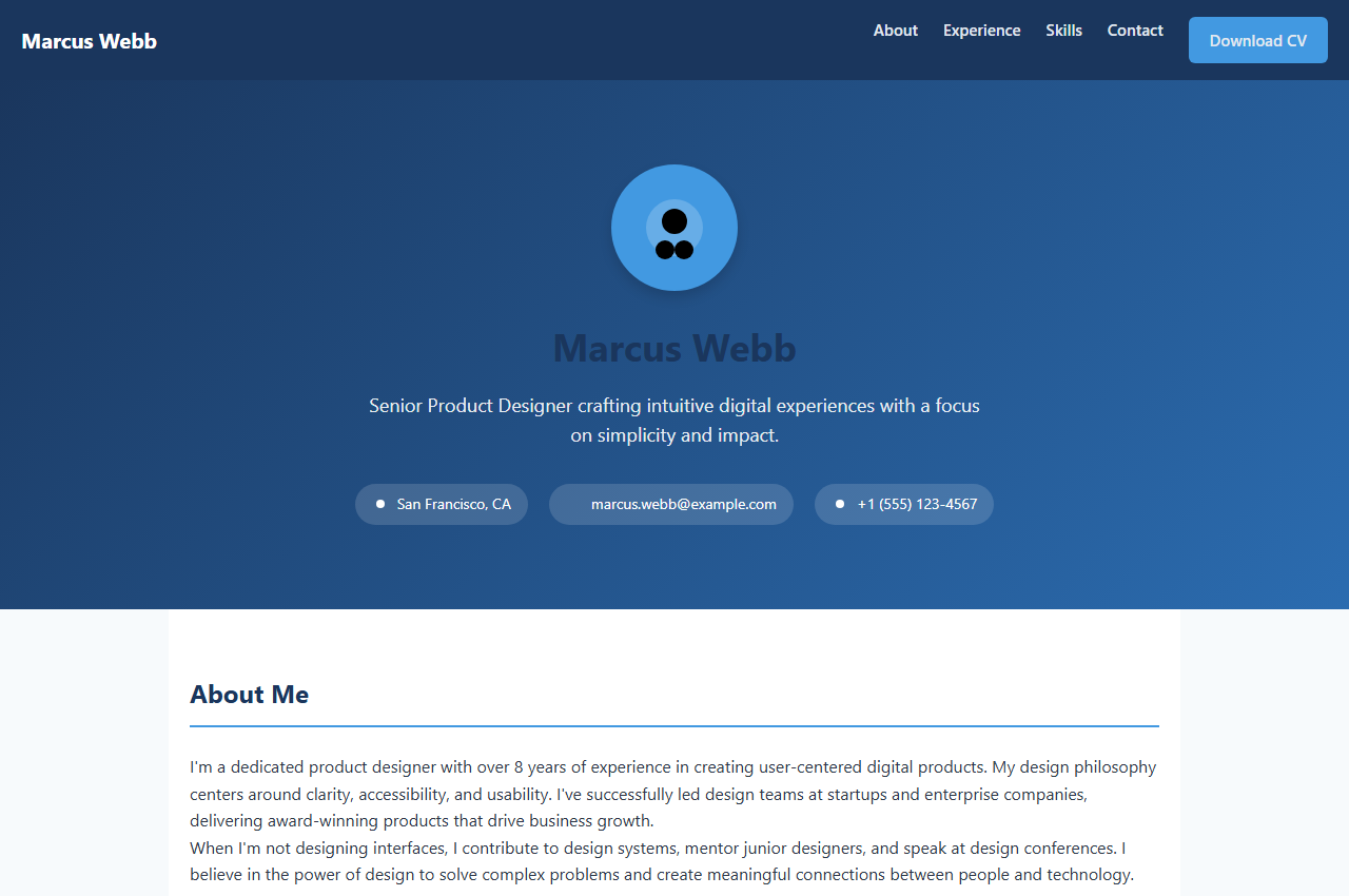 Marcus Webb - Online Resume Template preview