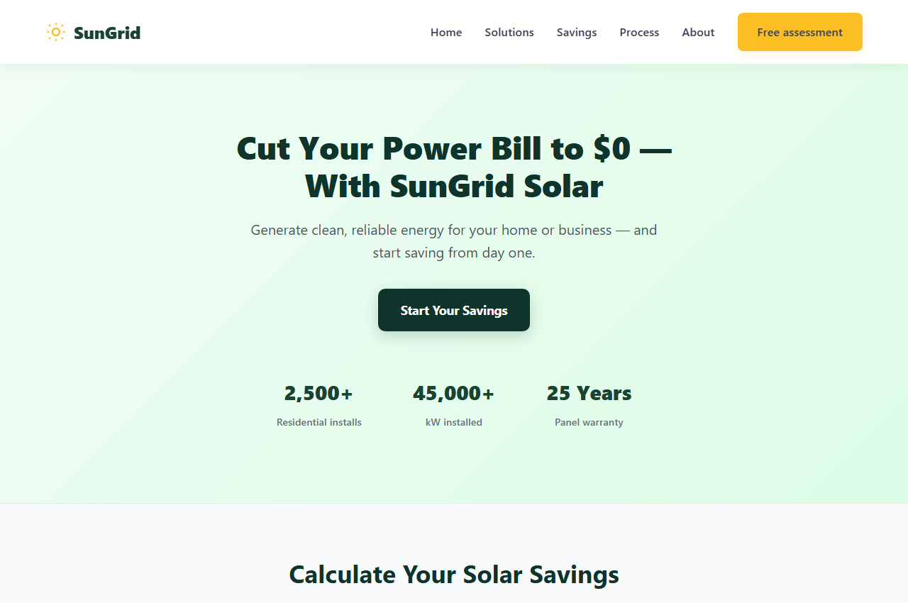 SunGrid - Solar Panel Installer Template preview