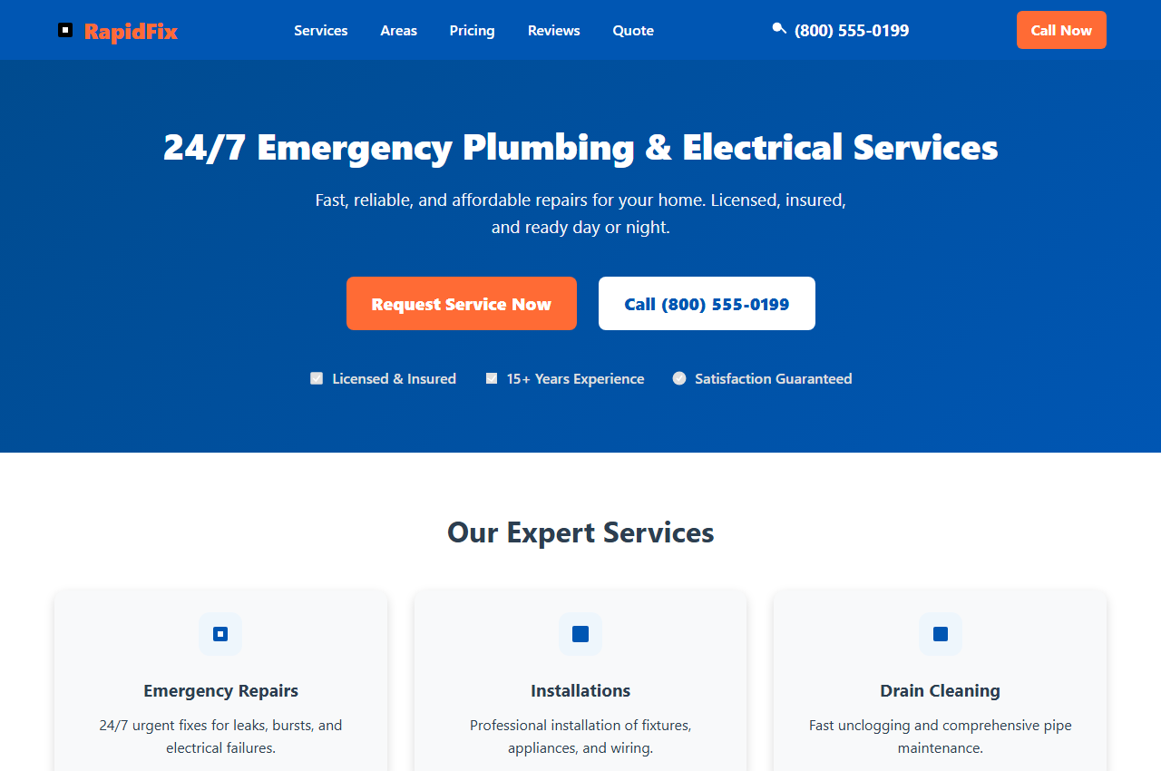 RapidFix - Plumber & Electrician Template preview